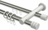 10224112-XX3932 Rundrohr-Innenlauf Gardinenstange Aluminium / Metall 20 mm Ø 2-läufig PLATON - Estana Edelstahl-Optik / Weiß