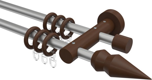 Gardinenstange Metall / Holz 16 mm Ø 2-läufig ADRIAN - Doman Silbergrau / Nussbaum lackiert 100 cm