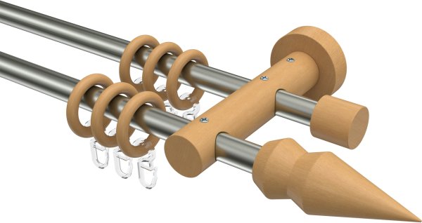 Gardinenstange Edelstahl / Holz Buche lackiert 16 mm Ø 2-läufig ADRIAN - Doman 100 cm