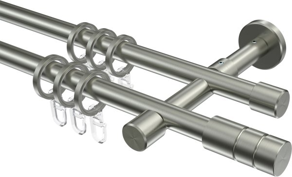 Gardinenstange Edelstahl-Optik 16 mm Ø 2-läufig SINUX - Caras 100 cm