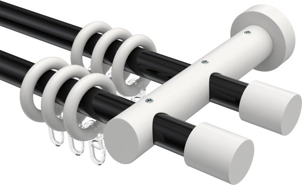 Gardinenstange Metall / Holz 20 mm Ø 2-läufig TALENA - Feta Schwarz / Weiß lackiert 100 cm