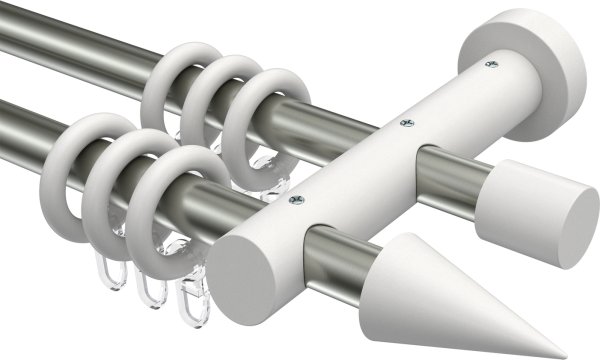 Gardinenstange Edelstahl / Holz Weiß lackiert 20 mm Ø 2-läufig TALENA - Siveo 100 cm