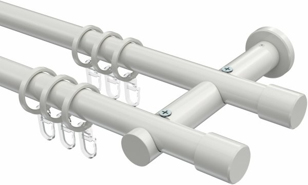 Gardinenstange Metall 20 mm Ø 2-läufig PLATON - Santo Weiß 100 cm