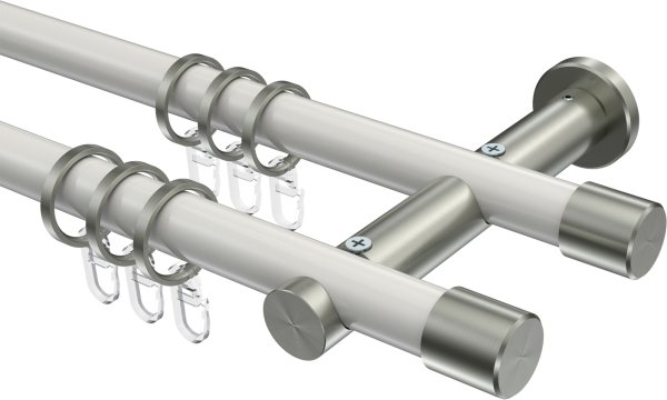 Gardinenstange Metall 20 mm Ø 2-läufig PLATON - Santo Weiß / Edelstahl-Optik 100 cm