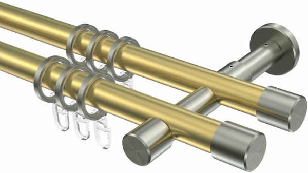 Gardinenstange Messing-Optik / Edelstahl-Optik 20 mm Ø 2-läufig PRESTIGE - Santo 100 cm