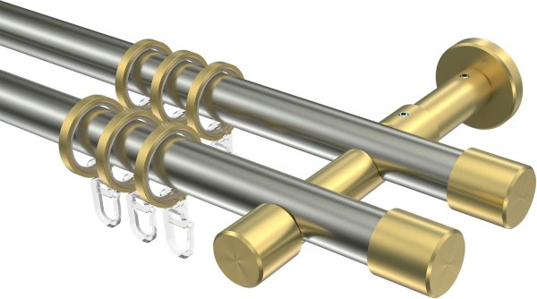 Gardinenstange Edelstahl-Optik / Messing-Optik 20 mm Ø 2-läufig PRESTIGE - Santo 100 cm
