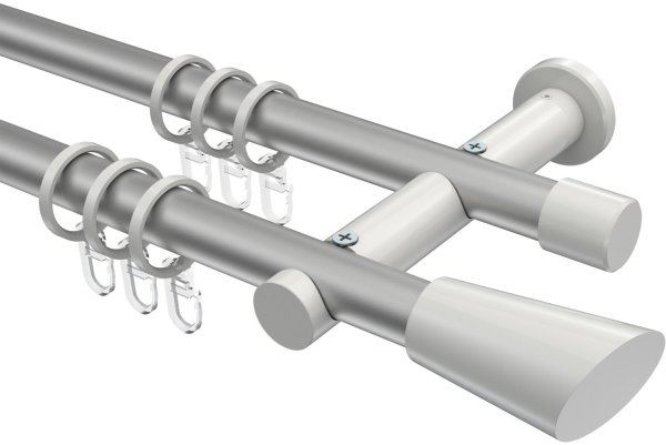 Gardinenstange Metall 20 mm Ø 2-läufig PLATON - Bento Silbergrau / Weiß 100 cm