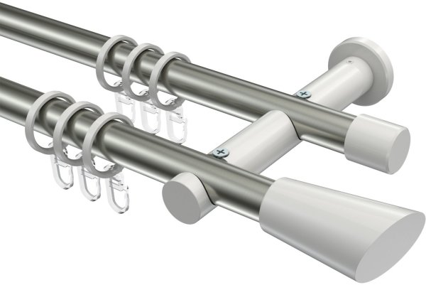 Gardinenstange Metall 20 mm Ø 2-läufig PLATON - Bento Edelstahl-Optik / Weiß 100 cm