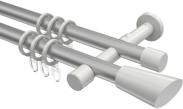 Gardinenstange Metall 20 mm Ø 2-läufig PRESTIGE - Bento Silbergrau / Weiß 100 cm