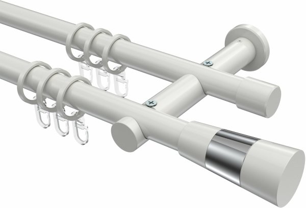 Gardinenstange Metall 20 mm Ø 2-läufig PLATON - Tanara Weiß 100 cm