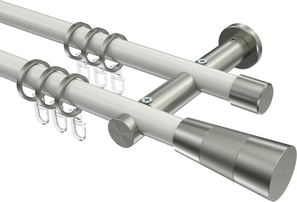 Gardinenstange Metall 20 mm Ø 2-läufig PLATON - Tanara Weiß / Edelstahl-Optik 100 cm