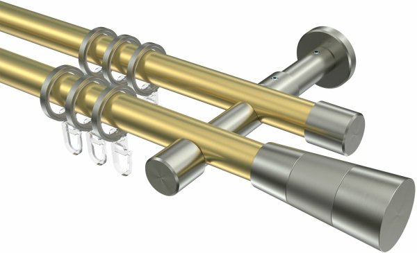 Gardinenstange Messing-Optik / Edelstahl-Optik 20 mm Ø 2-läufig PRESTIGE - Tanara 100 cm