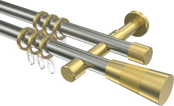 Gardinenstange Edelstahl-Optik / Messing-Optik 20 mm Ø 2-läufig PRESTIGE - Tanara 100 cm