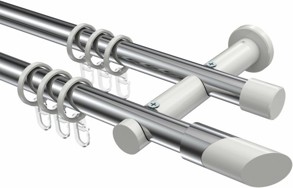 Gardinenstange Metall 20 mm Ø 2-läufig PLATON - Verano Chrom / Weiß 100 cm