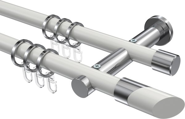 Gardinenstange Metall 20 mm Ø 2-läufig PLATON - Verano Weiß / Chrom 100 cm