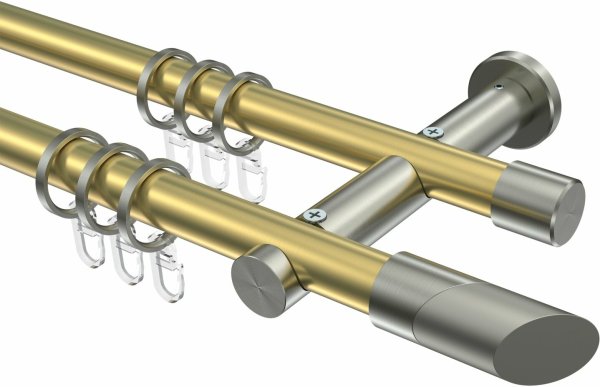 Gardinenstange Messing-Optik / Edelstahl-Optik 20 mm Ø 2-läufig PLATON - Verano 100 cm