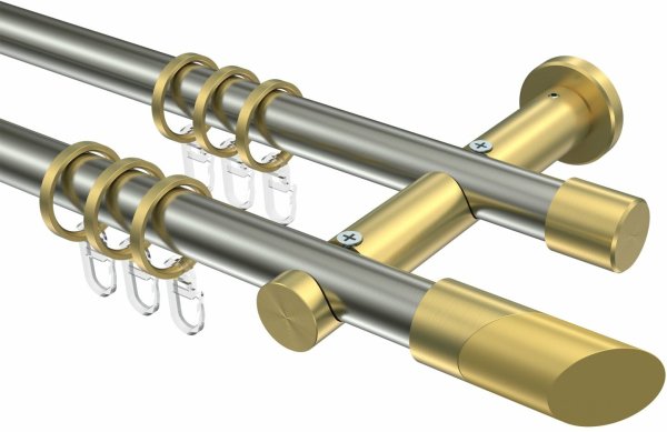 Gardinenstange Edelstahl-Optik / Messing-Optik 20 mm Ø 2-läufig PLATON - Verano 100 cm