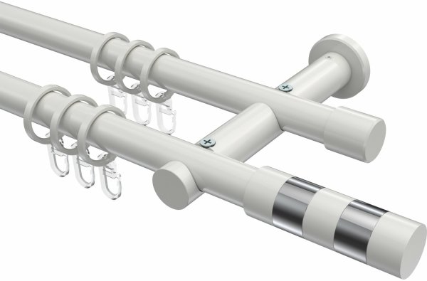 Gardinenstange Metall 20 mm Ø 2-läufig PLATON - Mavell Weiß 100 cm