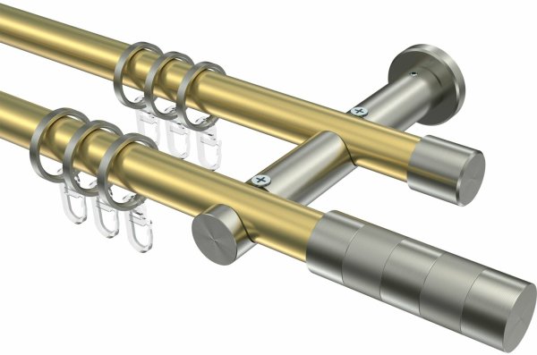 Gardinenstange Messing-Optik / Edelstahl-Optik 20 mm Ø 2-läufig PLATON - Mavell 100 cm