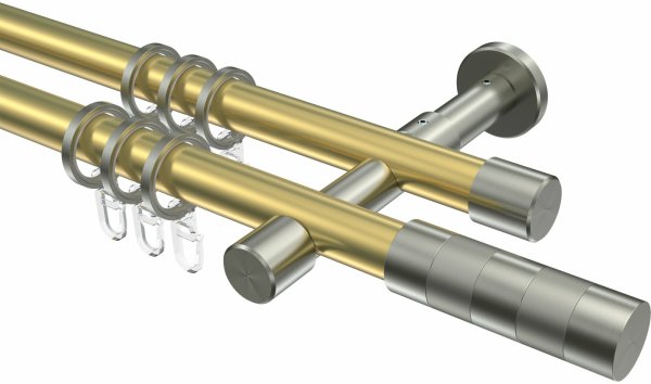 Gardinenstange Messing-Optik / Edelstahl-Optik 20 mm Ø 2-läufig PRESTIGE - Mavell 100 cm