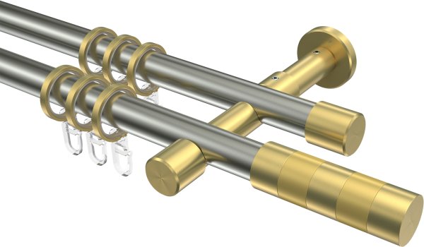 Gardinenstange Edelstahl-Optik / Messing-Optik 20 mm Ø 2-läufig PRESTIGE - Mavell 100 cm