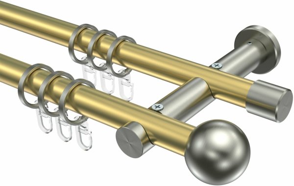 Gardinenstange Messing-Optik / Edelstahl-Optik 20 mm Ø 2-läufig PLATON - Luino 100 cm