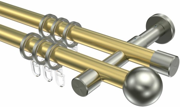 Gardinenstange Messing-Optik / Edelstahl-Optik 20 mm Ø 2-läufig PRESTIGE - Luino 100 cm