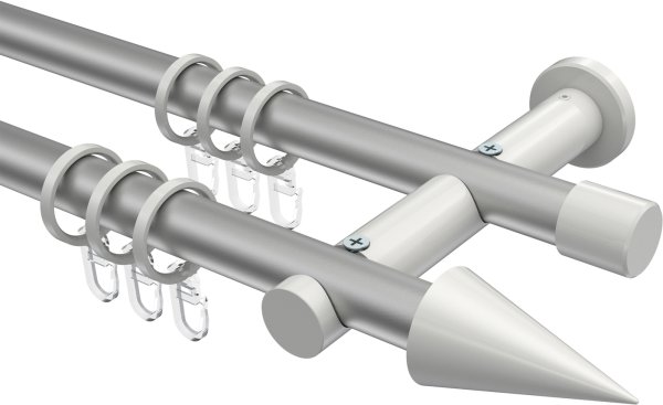 Gardinenstange Metall 20 mm Ø 2-läufig PLATON - Savio Silbergrau / Weiß 100 cm