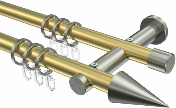 Gardinenstange Messing-Optik / Edelstahl-Optik 20 mm Ø 2-läufig PLATON - Savio 100 cm