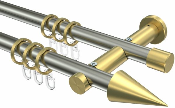 Gardinenstange Edelstahl-Optik / Messing-Optik 20 mm Ø 2-läufig PLATON - Savio 100 cm