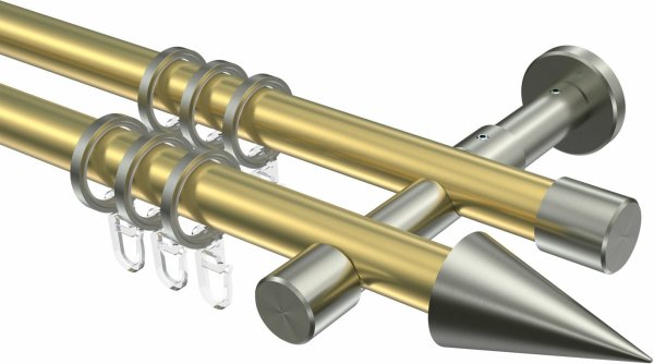 Gardinenstange Messing-Optik / Edelstahl-Optik 20 mm Ø 2-läufig PRESTIGE - Savio 100 cm