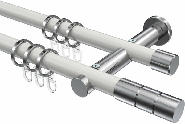 Gardinenstange Metall 20 mm Ø 2-läufig PLATON - Elanto Weiß / Chrom 100 cm