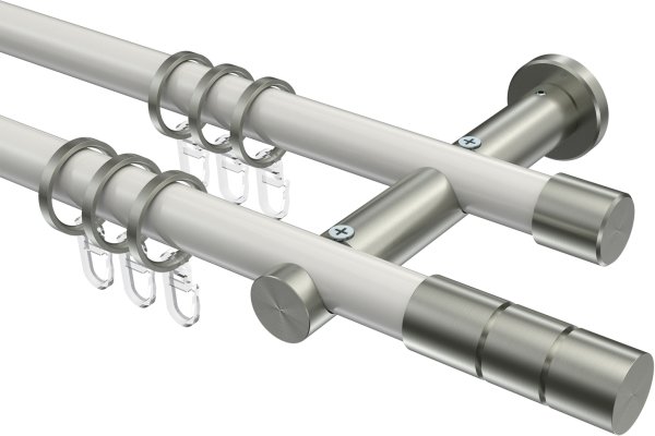 Gardinenstange Metall 20 mm Ø 2-läufig PLATON - Elanto Weiß / Edelstahl-Optik 100 cm