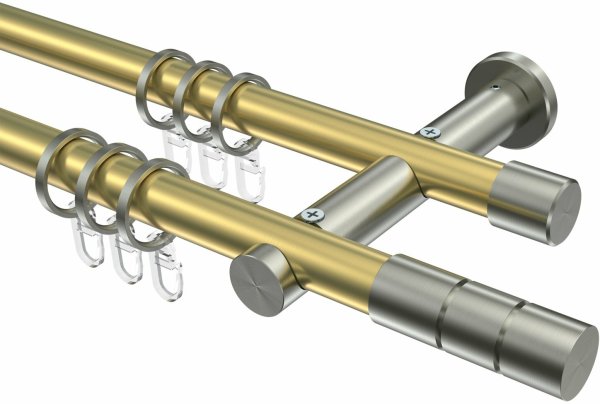 Gardinenstange Messing-Optik / Edelstahl-Optik 20 mm Ø 2-läufig PLATON - Elanto 100 cm