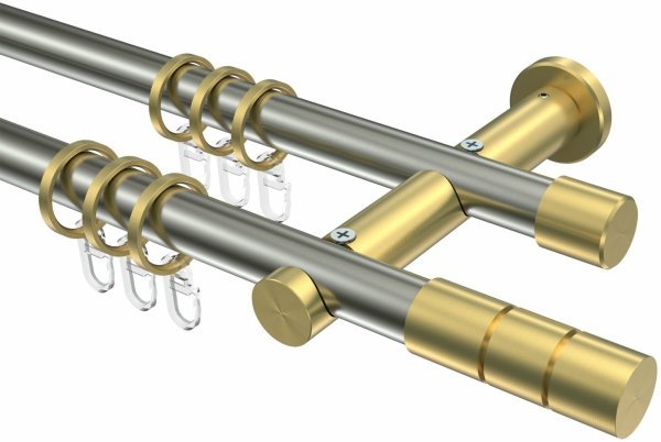 Gardinenstange Edelstahl-Optik / Messing-Optik 20 mm Ø 2-läufig PLATON - Elanto 100 cm