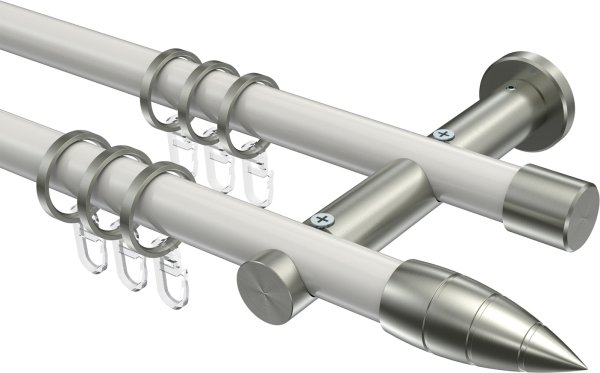 Gardinenstange Metall 20 mm Ø 2-läufig PLATON - Samanto Weiß / Edelstahl-Optik 100 cm