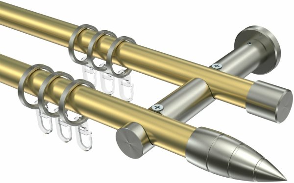 Gardinenstange Messing-Optik / Edelstahl-Optik 20 mm Ø 2-läufig PLATON - Samanto 100 cm
