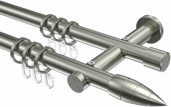 Gardinenstange Edelstahl-Optik 20 mm Ø 2-läufig PLATON - Samanto 100 cm