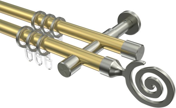 Gardinenstange Messing-Optik / Edelstahl-Optik 20 mm Ø 2-läufig PRESTIGE - Galaxa 100 cm