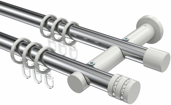 Gardinenstange Metall 20 mm Ø 2-läufig PLATON - Estana Chrom / Weiß 100 cm