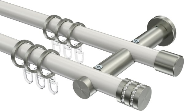 Gardinenstange Metall 20 mm Ø 2-läufig PLATON - Estana Weiß / Edelstahl-Optik 100 cm