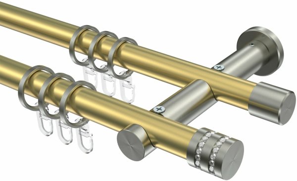 Gardinenstange Messing-Optik / Edelstahl-Optik 20 mm Ø 2-läufig PLATON - Estana 100 cm