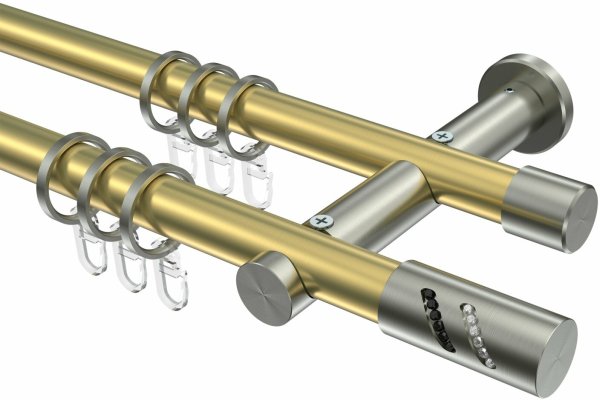 Gardinenstange Messing-Optik / Edelstahl-Optik 20 mm Ø 2-läufig PLATON - Zoena 100 cm