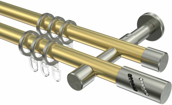 Gardinenstange Messing-Optik / Edelstahl-Optik 20 mm Ø 2-läufig PRESTIGE - Zoena 100 cm