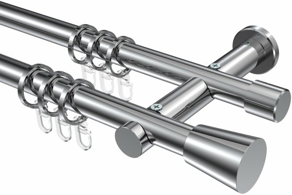 Gardinenstange Metall 20 mm Ø 2-läufig PLATON - Sitra Chrom 100 cm