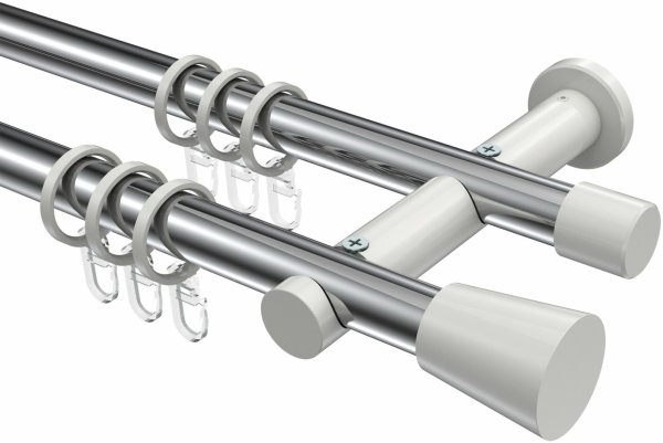 Gardinenstange Metall 20 mm Ø 2-läufig PLATON - Sitra Chrom / Weiß 100 cm
