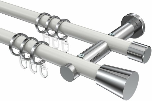 Gardinenstange Metall 20 mm Ø 2-läufig PLATON - Sitra Weiß / Chrom 100 cm