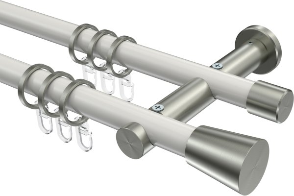 Gardinenstange Metall 20 mm Ø 2-läufig PLATON - Sitra Weiß / Edelstahl-Optik 100 cm