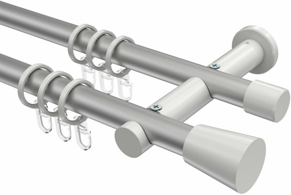 Gardinenstange Metall 20 mm Ø 2-läufig PLATON - Sitra Silbergrau / Weiß 100 cm