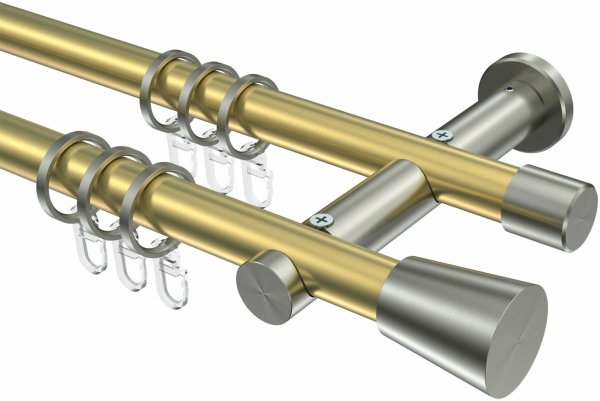 Gardinenstange Messing-Optik / Edelstahl-Optik 20 mm Ø 2-läufig PLATON - Sitra 100 cm